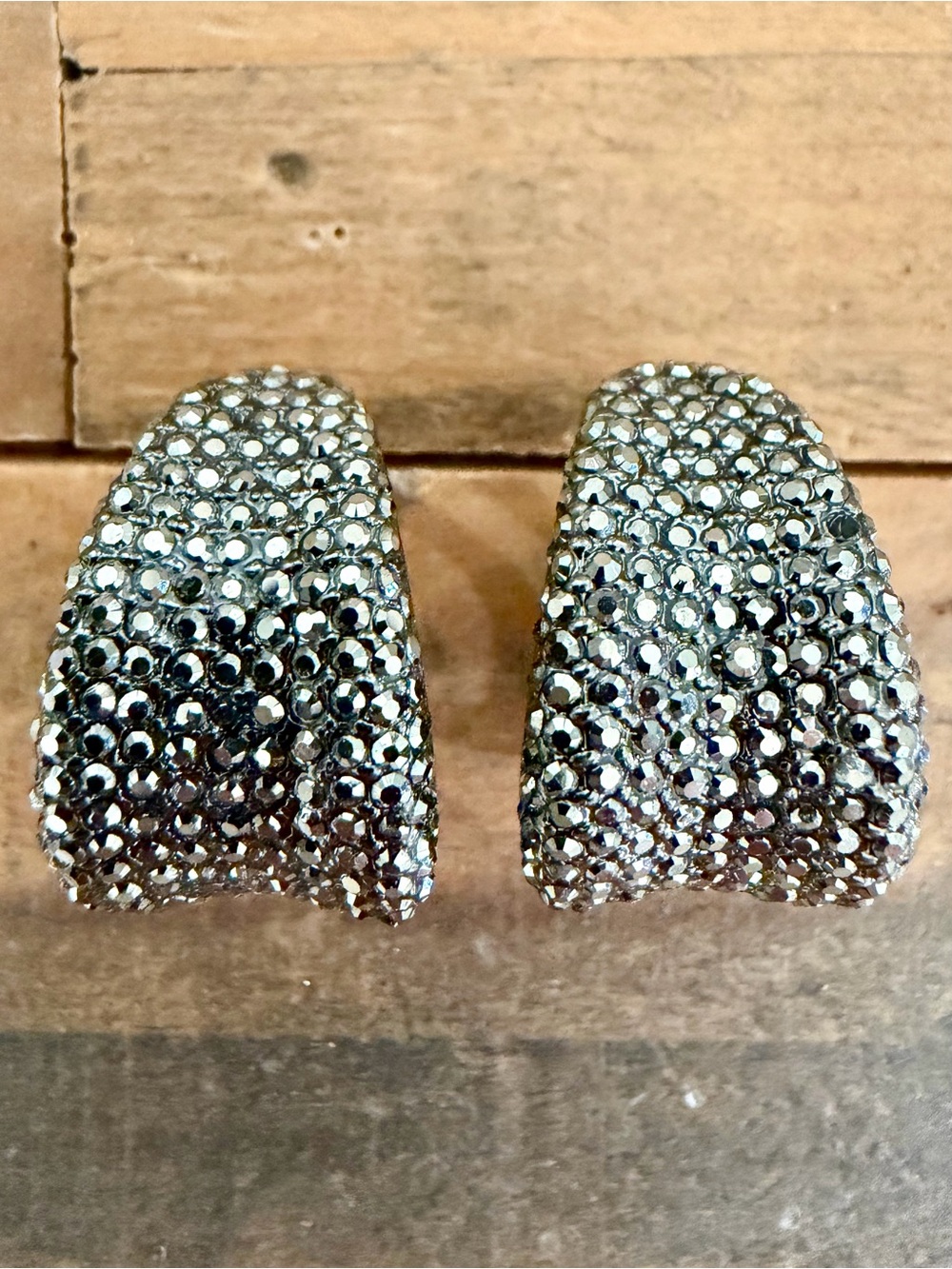 JOAN BOYCE JB CHINA GUNMETAL PAVE RHINESTONE STATEMENT EARRINGS - AS-IS